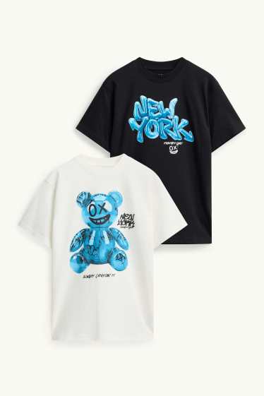 Kinder Buben - Multipack 2er - Graffiti - Kurzarmshirt - weiß / schwarz