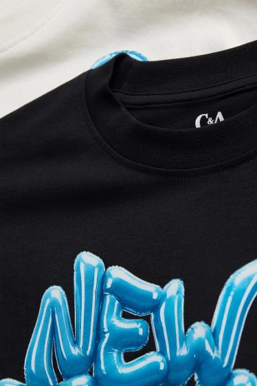 Kinder Buben - Multipack 2er - Graffiti - Kurzarmshirt - weiß / schwarz