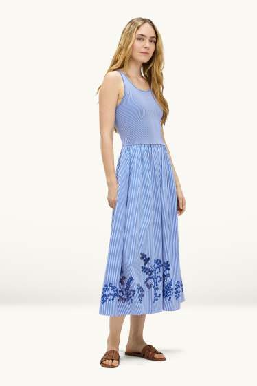 Damen - Fit & Flare Kleid - Broderie Anglaise - gestreift - blau
