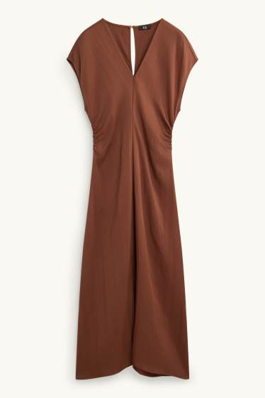 Damen - Kleid mit V-Ausschnitt - Straight Fit - rostbraun
