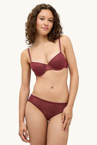 Donna - Reggiseno con ferretti - DEMI - imbottito - a pois - rosso