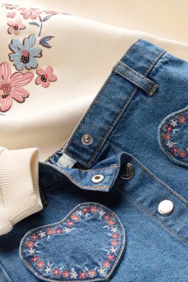 Nena - Flors - conjunt - dessuadora i faldilla texana - 2 peces - blau/crema