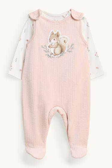 Nadó nena - Esquirol - pijama d’una peça - per a nadó - 2 peces - blanc/rosa