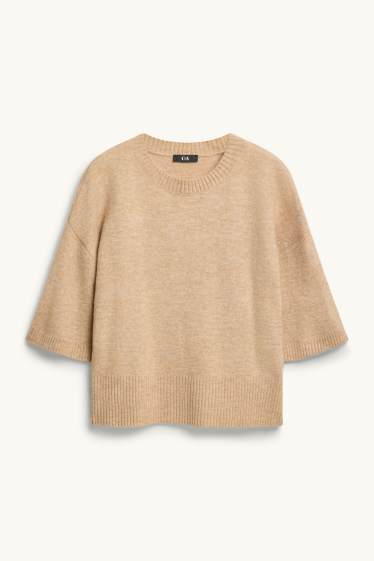 Damen - Strickpullover - kurzarm - hellbraun