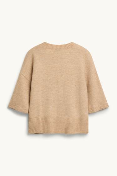 Damen - Strickpullover - kurzarm - hellbraun
