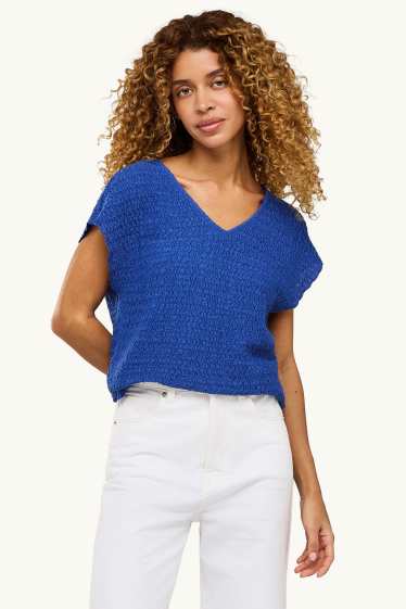 Damen - T-Shirt mit V-Ausschnitt - Regular FIt - blau