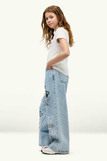 Kinder Mädchen - Graffiti - Wide Leg Jeans - helljeansblau