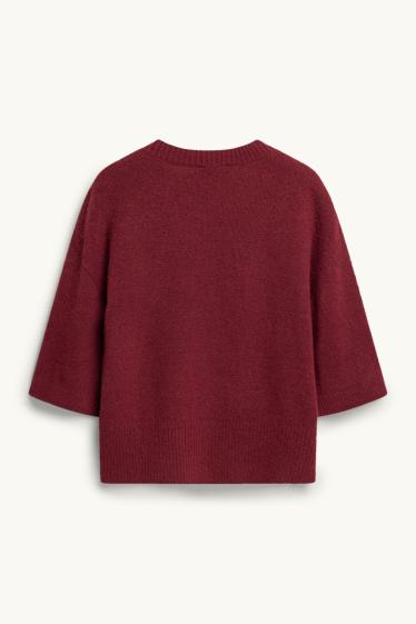 Damen - Strickpullover - kurzarm - bordeaux