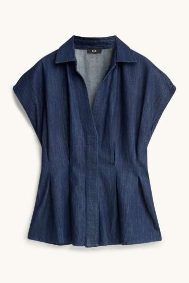 Donna - Camicia di jeans con scollo a V - jeans blu scuro