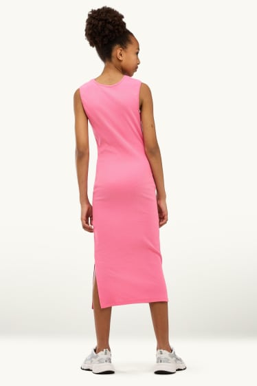 Enfants filles - Robe - finition côtelée - rose