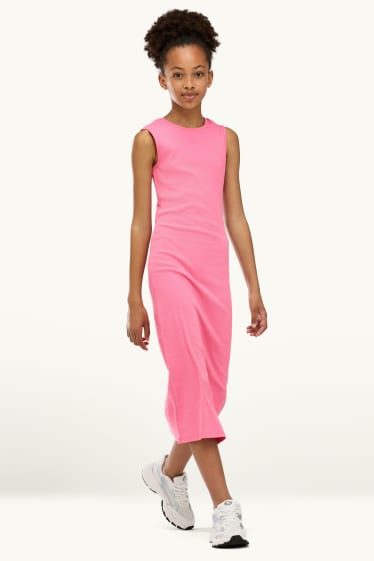 Enfants filles - Robe - finition côtelée - rose