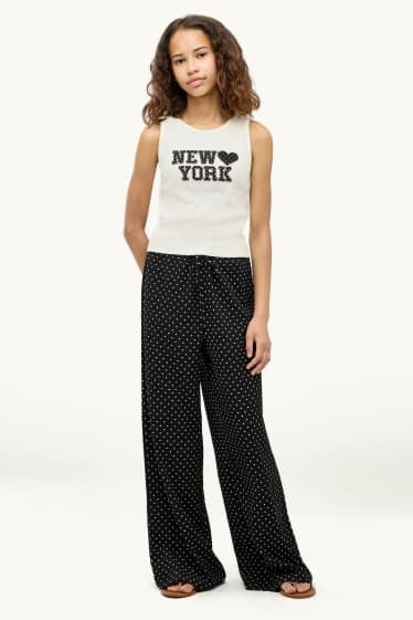 Děti - dívky - New York - souprava - top a plátěné kalhoty - 2dílná - puntíkovaná - bílá