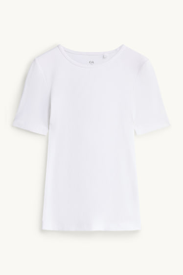 Damen - T-Shirt - Slim Fit - gerippt - weiß