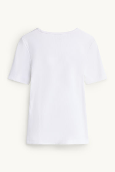 Damen - T-Shirt - Slim Fit - gerippt - weiß