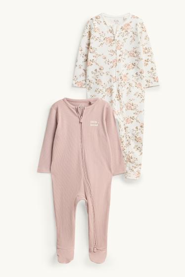 Bebés niñas - Pack de 2 - florecitas - pijamas para bebé - blanco / rosa
