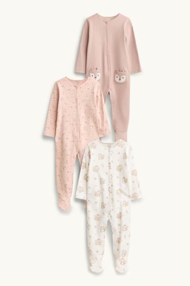 Unisexe - Lot de 3 - écureuil et fleur - pyjama bébé - rose / beige