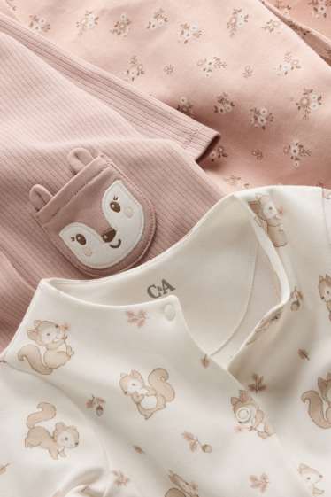 Unisexe - Lot de 3 - écureuil et fleur - pyjama bébé - rose / beige