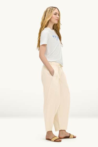 Damen - Stoffhose - Mid Waist - Barrel Leg - cremeweiss