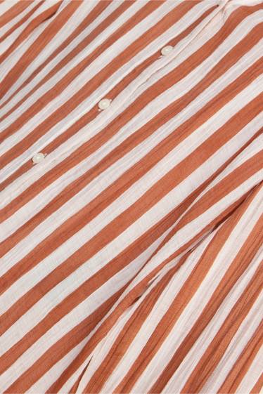 Dames - Blouse met V-hals - gestreept - met structuur - lichtbruin