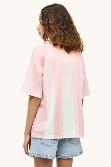Children Girls - Cinnamoroll - short sleeve T-shirt - striped - white / rose