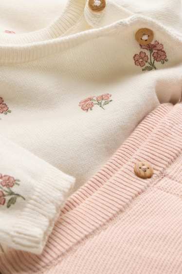 Baby Mädchen - Blümchen - Baby-Outfit - 2 teilig - weiß / rosa