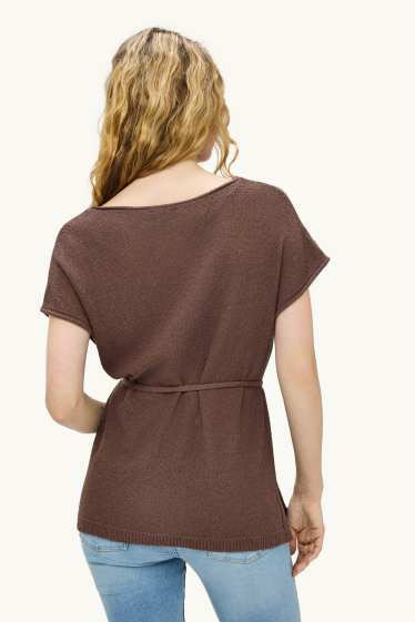 Femmes - Pull en maille - manches courtes - marron