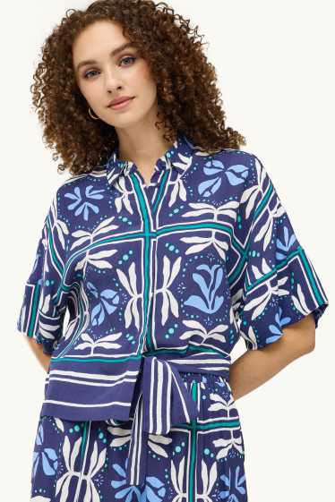 Damen - Bluse - gemustert - blau