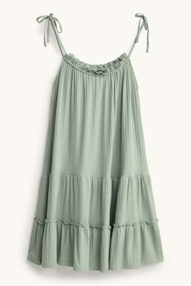 Damen - A Linien Kleid - gerippt - hellgrün