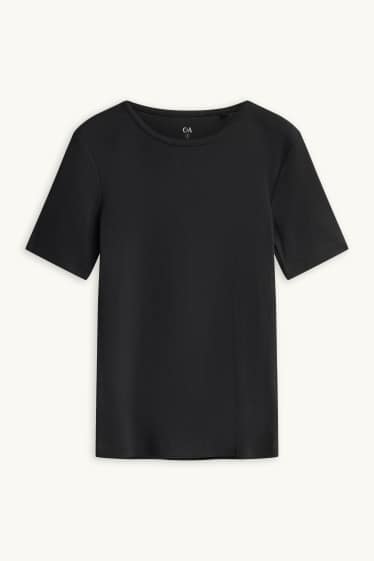 Dames - T-shirt - slim fit - ribstof - zwart