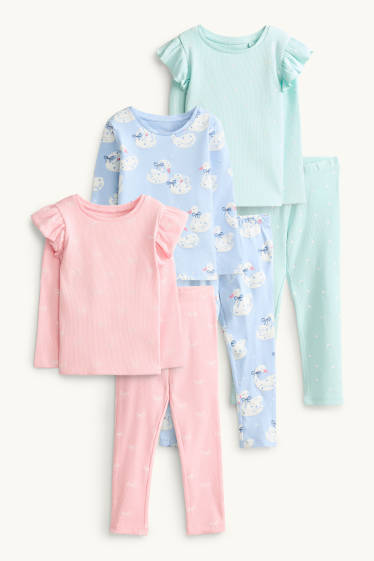 Enfants filles - Lot de 3 - oie et nœud - pyjamas - 6 pièces - rose / bleu