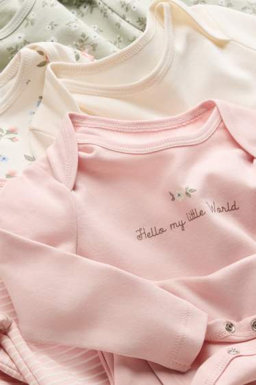 Baby: meisjes - Set van 5 - bloemetje - rompertje - roze / beige