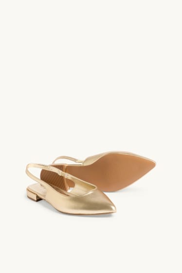 Damen - Sandalen - Lederimitat - Glanz-Effekt - gold