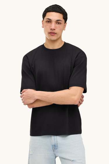 Herren - T-Shirt - Regular Fit - gerippt - schwarz
