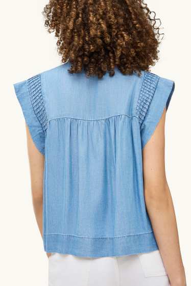 Dames - Blouse - denim look - jeanslichtblauw