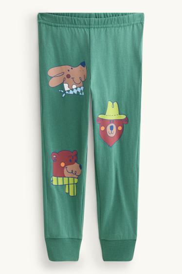 Enfants garçons - Ours, chien et camping - pyjama - 2 pièces - vert foncé