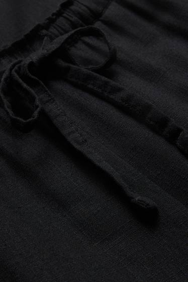 Femmes - Pantalon de toile en lin mélangé - mid waist - loose fit - noir