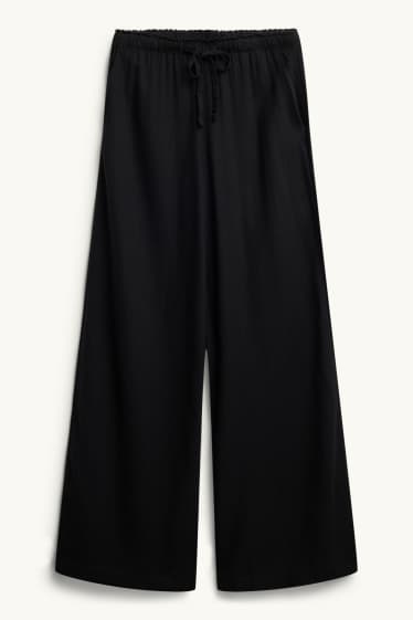 Femmes - Pantalon de toile en lin mélangé - mid waist - loose fit - noir
