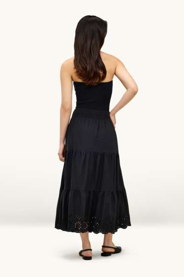 Damen - Rock - Broderie Anglaise - schwarz