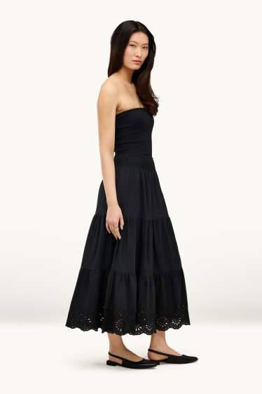 Damen - Rock - Broderie Anglaise - schwarz