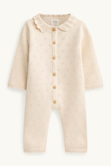 Baby Mädchen - Baby-Strick-Jumpsuit - cremefarben