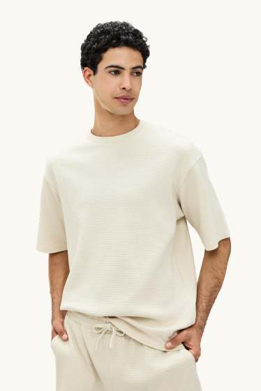 Hommes - T-shirt - Oversize - finition texturée - beige