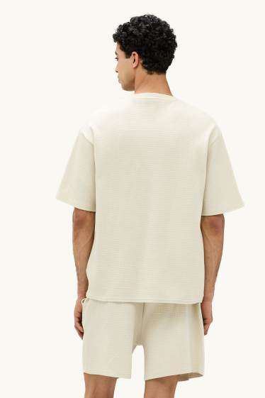 Hommes - T-shirt - Oversize - finition texturée - beige