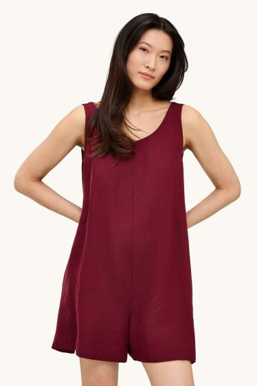 Damen - Jumpsuit - Leinen-Mix - dunkelrot