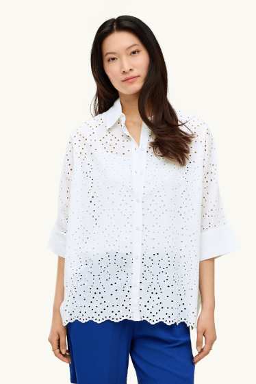 Damen - Bluse - Broderie Anglaise - weiß