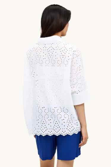Damen - Bluse - Broderie Anglaise - weiß