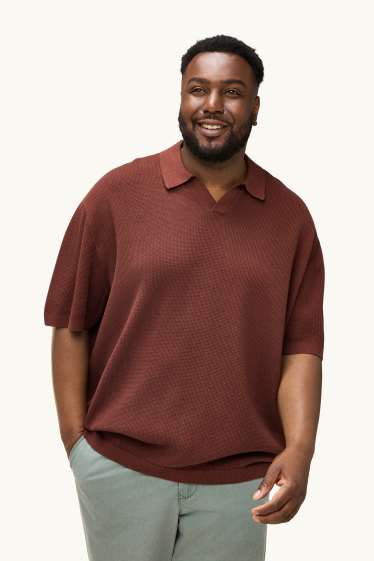 Herren - Poloshirt - Relaxed Fit - strukturiert - rostbraun