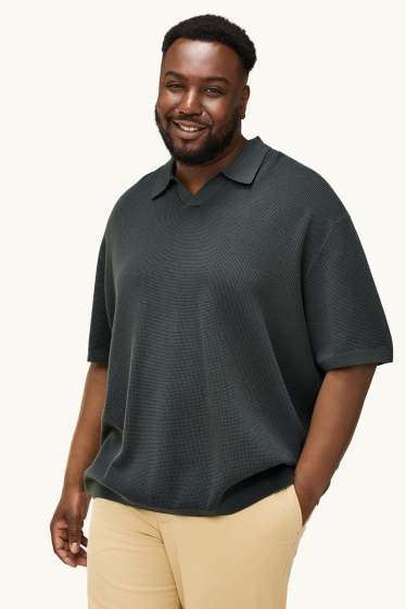 Home - Polo - relaxed fit - texturat - gris fosc