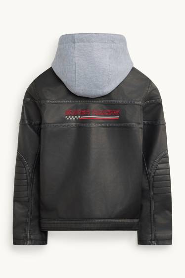 Enfants garçons - Racing - blouson motard avec capuche - matière synthétique - noir