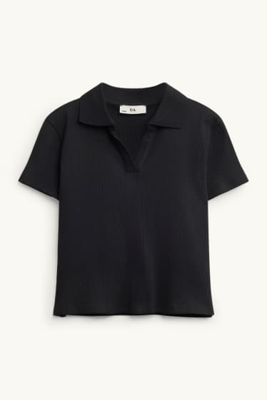 Enfants filles - Polo - finition côtelée - noir