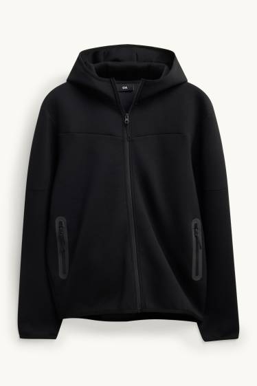 Hommes - Sweat zippé en molleton avec capuche - noir